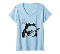 Mujer Grumpy Frog Divertido Guitarra Rock Música Anime Japonés Camiseta Cuello V