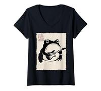 Mujer Grumpy Frog Divertido Guitarra Rock Música Kawaii Anime Japonés Camiseta Cuello V