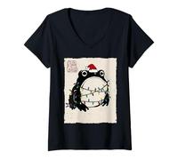 Mujer Grumpy Frog Funny Christmas Santa Claus Anime Japonés Camiseta Cuello V