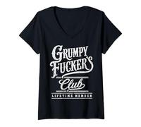 Mujer Grumpy Fuckers Club Lifetime Member Funny Sarcastic Camiseta Cuello V