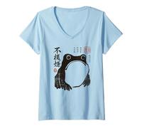 Mujer Grumpy Japanese Frog Funny Vintage Graphic Camiseta Cuello V
