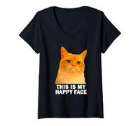 Mujer Grumpy Orange Cat This is my Happy Face Funny Weird Cat Meme Camiseta Cuello V