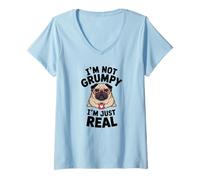 Mujer Grumpy Pug Coffee Lover Keeping It Real Sarcástico Humor Perro Camiseta Cuello V