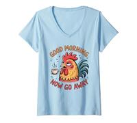 Mujer Grumpy Rooster Good Morning Now Go Away Funny Coffee Camiseta Cuello V