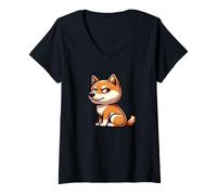 Mujer Grumpy Shiba Inu Lindo Perro de dibujos animados Camiseta Cuello V
