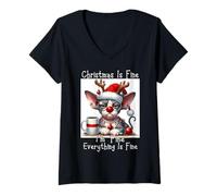Mujer Grumpy Sphynx Cats Xmas Saying - Cat in Christmas Chaos Camiseta Cuello V