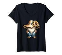 Mujer Grumpy Sunflower GNOME Dad For Women and Men Moms Garden Camiseta Cuello V