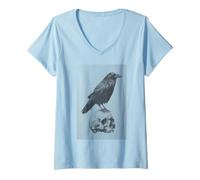 Mujer Grunge Cuervo Gótico Estética Cuervo Oculto Pájaro EMO Chica Camiseta Cuello V