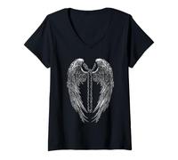Mujer Grunge Encadenado Ángel Alas Gótico Edgy Emo Camiseta Cuello V
