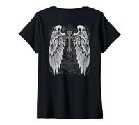 Mujer Grunge Wings Angel On Back Cross y2k 2000s Goth EMO Harajuku Camiseta Cuello V