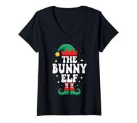 Mujer Grupo Familiar Divertido de Navidad a Juego de The Bunny Elf Camiseta Cuello V