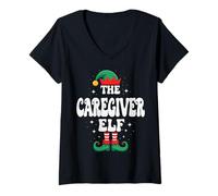 Mujer Grupo Familiar Divertido de Navidad a Juego de The Caregiver Elf Camiseta Cuello V