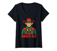 Mujer Grupo navideño Family Elf Snack Elf Fun Kids Camiseta Cuello V