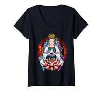 Mujer Guan Yin Diosa Budista Mitología China Deidad Espiritual Camiseta Cuello V