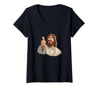 Mujer Guapo Jesucristo con el Pulgar hacia Arriba Mirada Camiseta Cuello V