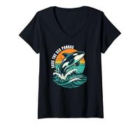 Mujer Guardar el mar Pandas Orca Ballena Retro Vintage Océano Vida Silvestre Camiseta Cuello V