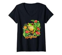 Mujer Guardar la Rana arbórea de Ojos Rojos de la Selva Tropical Camiseta Cuello V