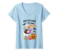 Mujer Guárdate los Caramelos, me llevaré Libros Duck Skeleton Camiseta Cuello V