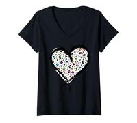 Mujer Guepardo Corazón Blanco - Leopardo Corazón Camiseta Cuello V