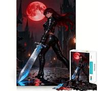 Mujer guerrera con Espada bajo la Luna roja Rompecabezas de 1000 Piezas para Adolescentes Juego de Memoria Cierre Seguro Sin Piezas Sueltas Ideal para Viajar Juego para ejercitar la Mente