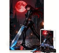 Mujer guerrera con Espada bajo la Luna roja Rompecabezas de 1000 Piezas para Adultos Potencia la Memoria Actividad Relajante Ajuste Perfecto Regalo Ideal para Las Fiestas (38x52cm)