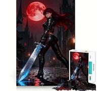 Mujer guerrera con Espada bajo la Luna roja Rompecabezas para Adultos Juego Think Boost de 1000 Piezas Estructura de Encaje precisa Fácil de Aprender Diversión para Toda la Familia (50x75cm)
