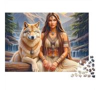 Mujer Guerrera de Bosque Puzzle de 1000 Piezas Papel Adulto con Lobo Vista Naturaleza Relajante Familiar Regalo 52x38cm/1000pcs