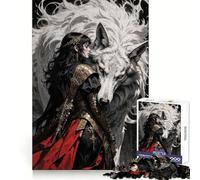 Mujer guerrera y Lobo Blanco, Rompecabezas de 1000 Piezas para Adultos Ejercicio de lógica Diversión sin complicaciones Bordes limpios Navidad (50x75cm)