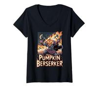 Mujer Guerrero Calabaza - Mitología nórdica de Halloween Berserker Viking Camiseta Cuello V