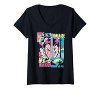Mujer Guerrero casero - Retro Manga Samurai Estética Camiseta Cuello V