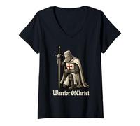 Mujer Guerrero de Cristo - Cruzado Católico Caballero Templario Camiseta Cuello V