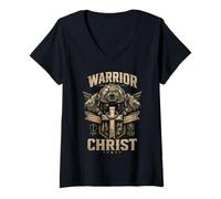 Mujer Guerrero de Cristo Fe sobre el Miedo Soldado Cristiano Camiseta Cuello V