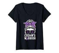 Mujer Guerrero de Crohn - Combatiente de Conciencia sobre la Enfermedad de Crohn Camiseta Cuello V