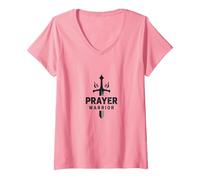 Mujer Guerrero de Oración Religiosa para Hombres | Fuerza Espiritual Camiseta Cuello V, Rosado, XL