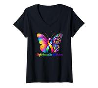 Mujer Guerrero Lucha contra el cáncer en Todos y Cada Color Cinta Mariposa Camiseta Cuello V
