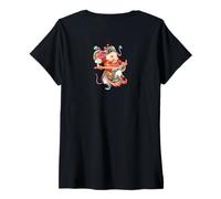 Mujer Guerrero Ratón Mítico Estilo Samurai Arte Retro Camiseta Cuello V
