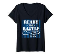 Mujer Guerrero Rosario Listo para la Batalla de Lepanto USA Catholic Camiseta Cuello V