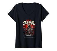 Mujer Guerrero Samurai Espíritu Bushido Japonés Camiseta Cuello V