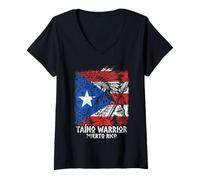Mujer Guerrero Taino Bandera Puerto Rico Orgullo Boricua Boriken Camiseta Cuello V