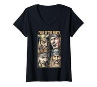 Mujer Guerrero Vikingo Furia De Los Guerreros del Norte Valhalla Camiseta Cuello V