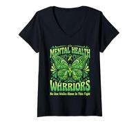 Mujer Guerreros de la Salud Mental Nadie Camina Solo Lindo Apoyo Camiseta Cuello V