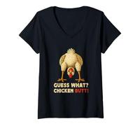 Mujer Guess What Chicken Butt Meme Funny Chicken Farmer Camiseta Cuello V