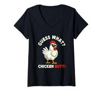 Mujer Guess What Chicken Butt Meme Funny Chicken Farmer Camiseta Cuello V