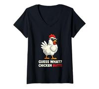 Mujer Guess What Chicken Butt Meme Funny Chicken Farmer Camiseta Cuello V