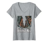 Mujer Gueto distópico Edificio prefabricado Oscuro Bloque del Este Camiseta Cuello V