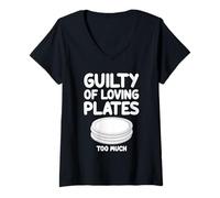 Mujer Guilty of Loving Plates Too Much - Soporte redondo para alimentos Camiseta Cuello V