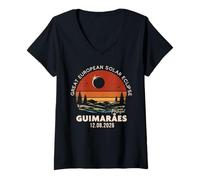 Mujer Guimarães, Portugal Gran Eclipse Solar Europeo 2026 Camiseta Cuello V