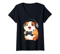 Mujer Guinea Pig Playing Video Game Rodents Gamers Camiseta Cuello V