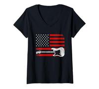 Mujer Guitar American Flag Guitar Player Guitarist Country Music Camiseta Cuello V