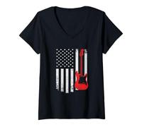 Mujer Guitar American Flag Guitar Player Guitarist Country Music Camiseta Cuello V
